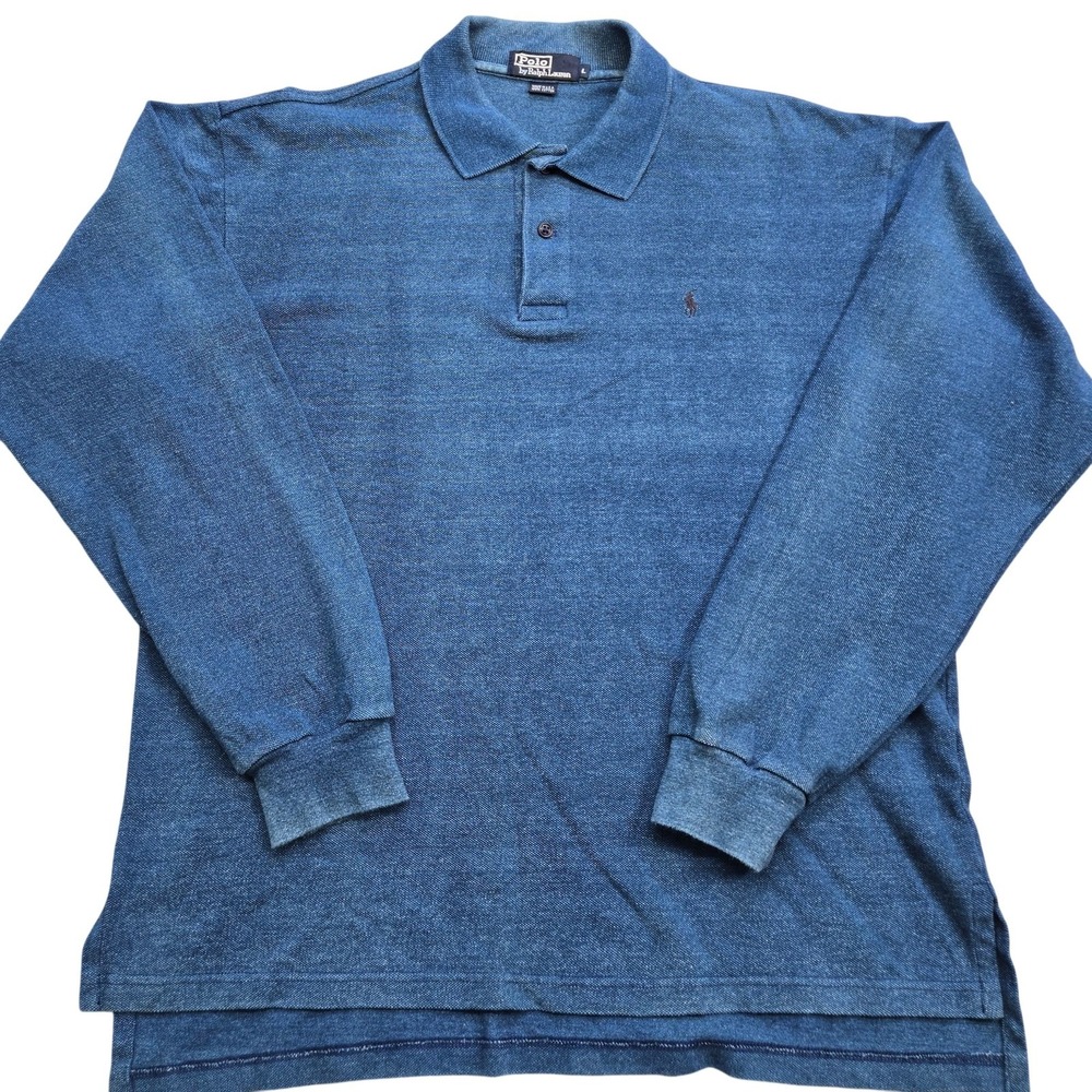 Polo By Ralph Lauren Vintage Polo Shirt Mens L Blue Long Sleeve Collared Logo